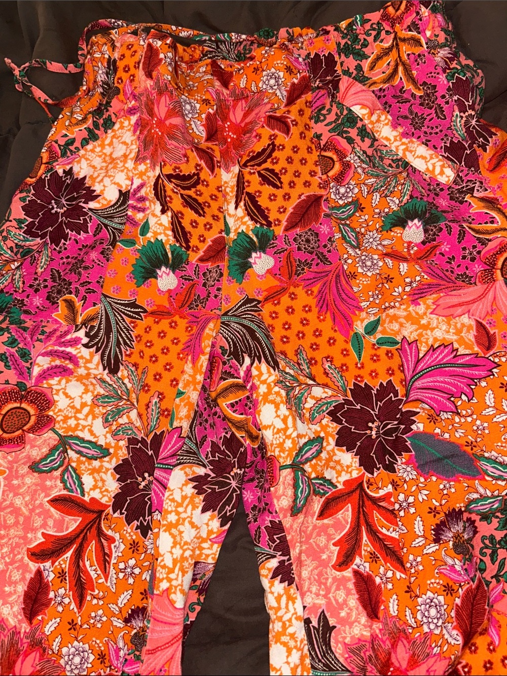 LOFT Orange Floral Wide-Leg Drawstring Pants